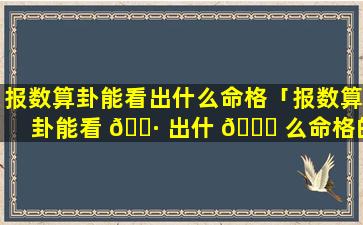 报数算卦能看出什么命格「报数算卦能看 🌷 出什 🐅 么命格的人」